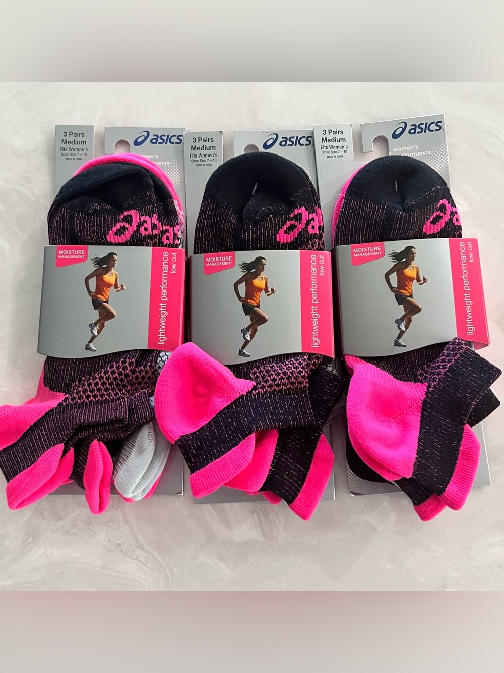 NWT-ASICS Womens Performance No-Show Socks - Bundle of 9 pair, fits size 7-10